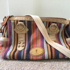 Fossil Canvas Long Live Vintage Striped Purse